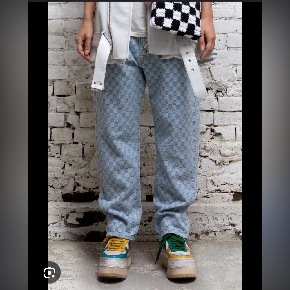 R13 Checkerboard Boyfriend Jeans Size 27 Japanese Fabric Made in Italy Checkered